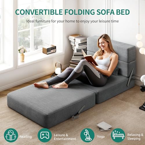 Grey Corduroy Convertible Sofa Bed Z7727