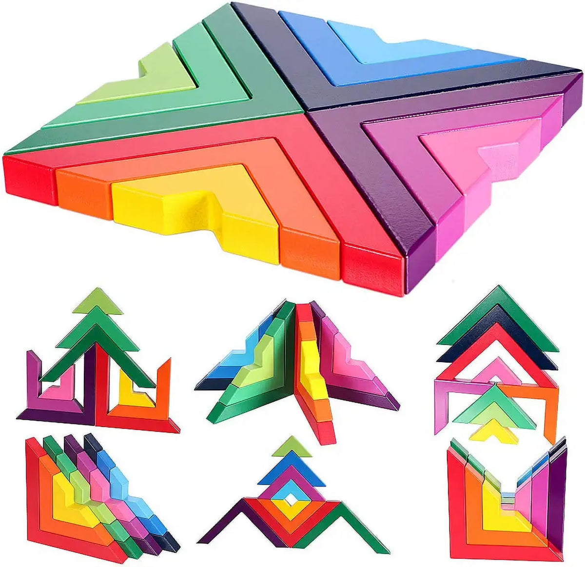 12 Piece Wooden Rainbow Stacking Nesting Building Blocks Toy N61880