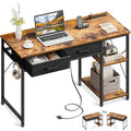 40 Inch White Small Computer Desk With Drawers & Power Outlet W5703