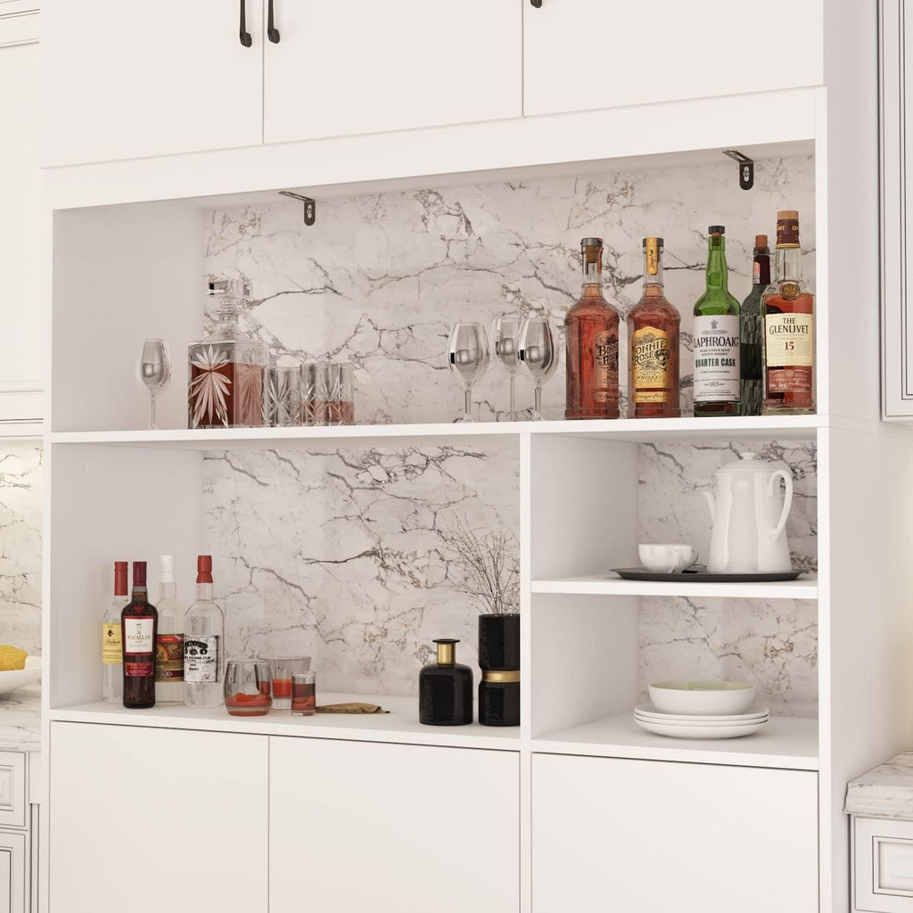 White Wood Kitchen Pantry Storage Cabinets with Hutch Buffet M439