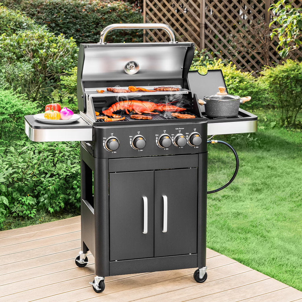 4 Burner Propane Gas Grill with Side Burner Stainless Steel BBQ Grill F8719