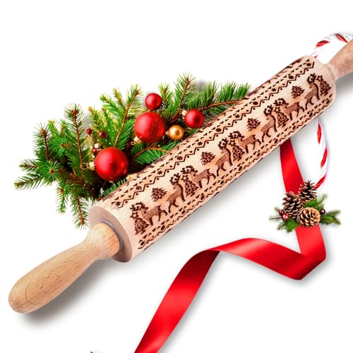 Wooden Embossed Rolling Pin with Snow Pattern S39409