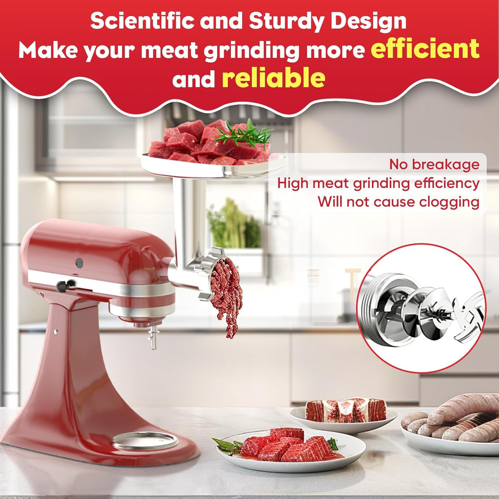 Meat Grinder Attachment for Kitchenaid Stand Mixers with 4 Grinding Plates, 3 Sausage Stuffer Tubes, 2 Grinding Blades I5137
