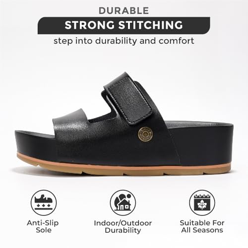 Genuine Leather Platform Wedge Sandals with Memory Foam Insole T183225