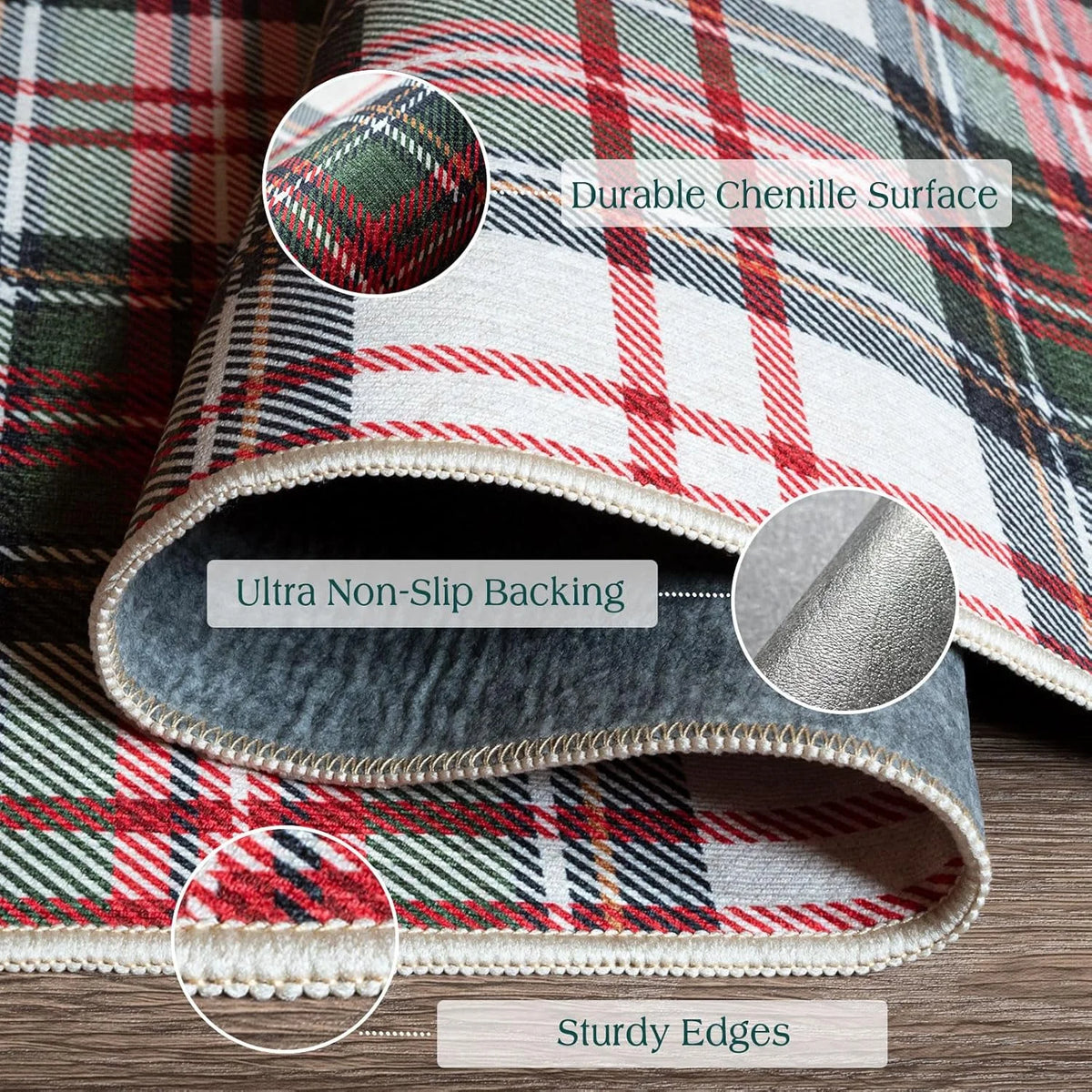 Christmas 3x5 Washable Non-Slip Tartan Plaid Entry Rug Q712
