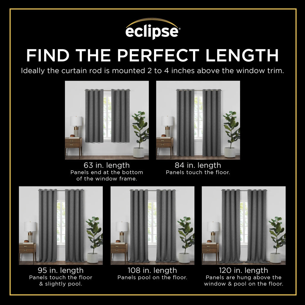 100% Blackout Faux Linen Grommet Curtains (2 Panels) 63x42 Charcoal Y337
