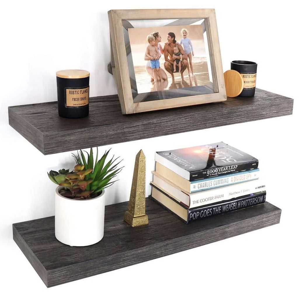 24" Floating Wall Shelves Set of 2 Grey P137828
