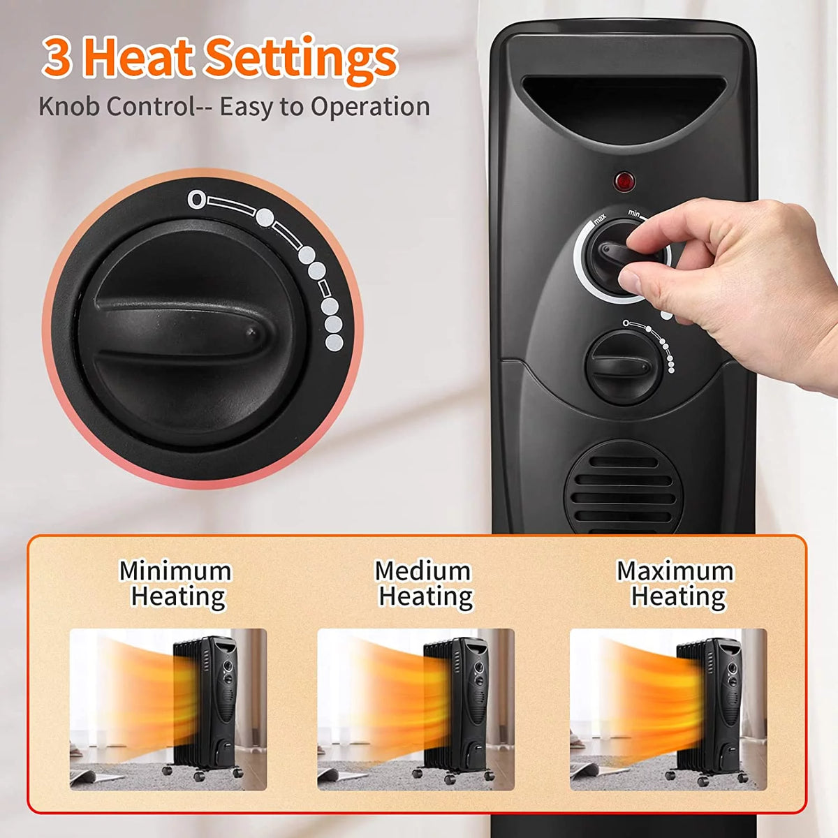 1500W Oil Filled Radiator Heater with 3 Heat Settings L906526