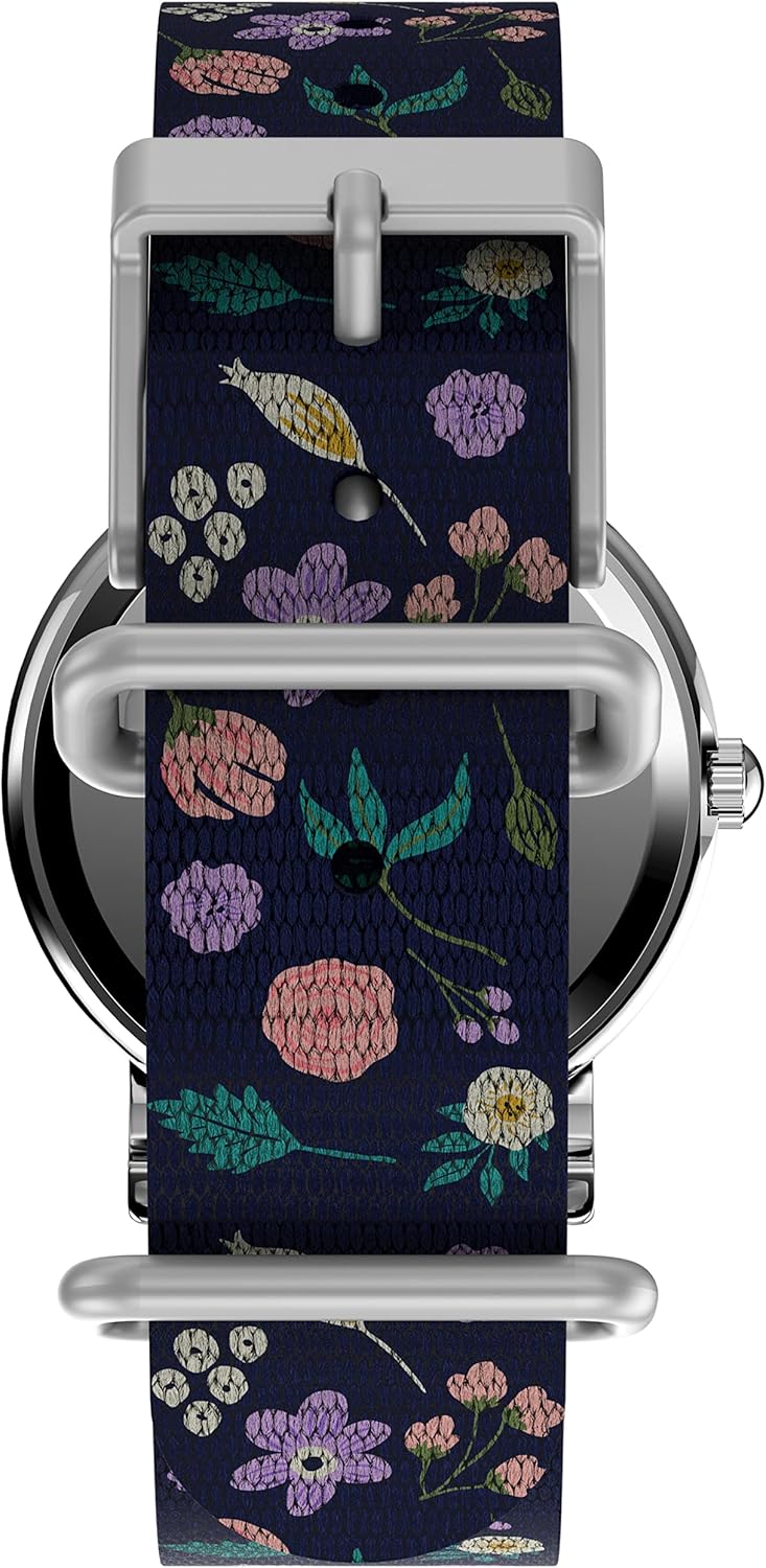 Silver-Tone Blue Fabric Strap Watch V480