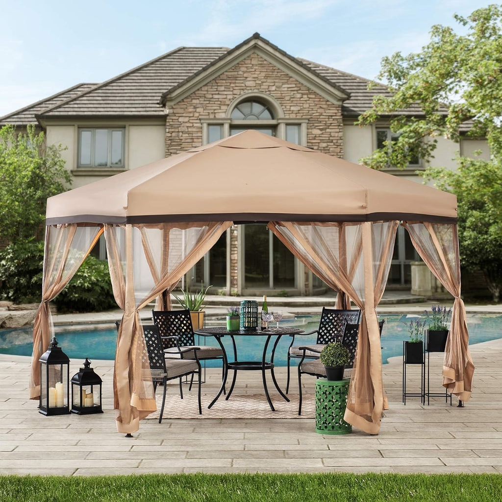 11x11 ft. 2-Tone Pop Up Hexagon Steel Gazebo M660133