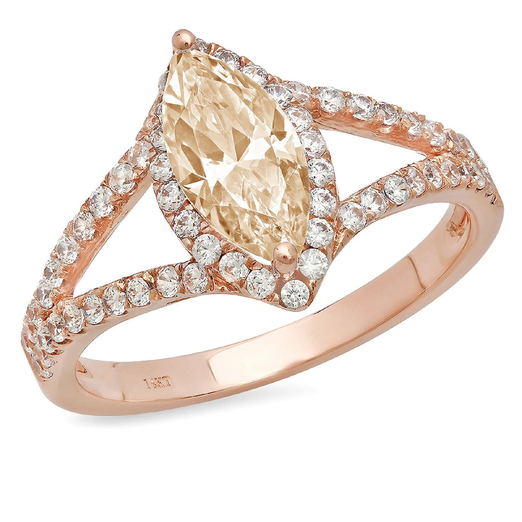 1.2ct Marquise Cut Brown Natural Morganite 14k Rose Gold Halo Ring Size 10 D7482