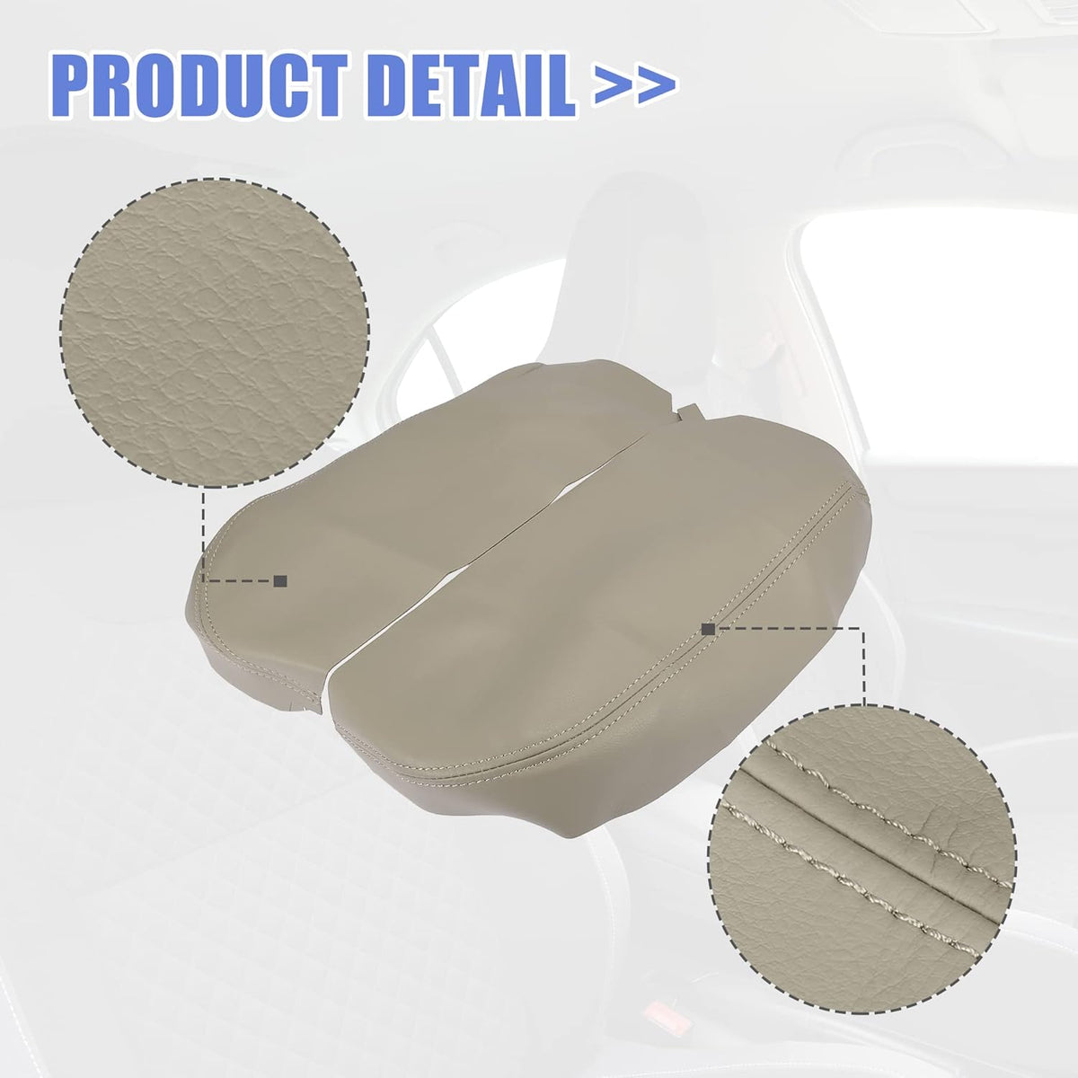 Beige Microfiber Leather Car Center Console Armrest Cover W2193