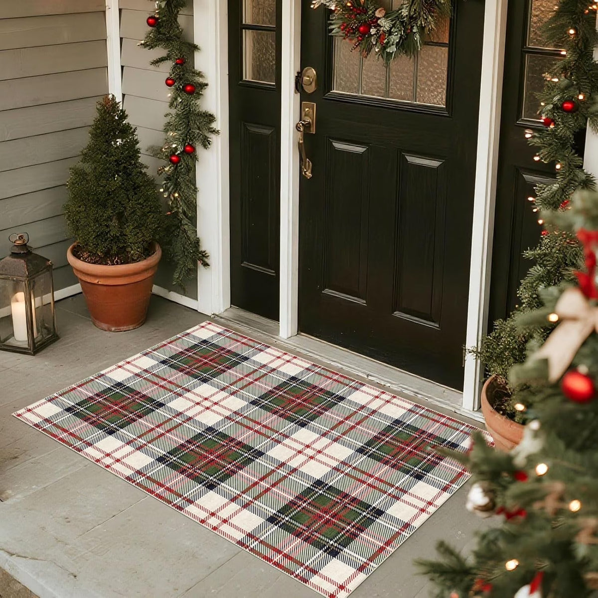Christmas 3x5 Washable Non-Slip Tartan Plaid Entry Rug Q712