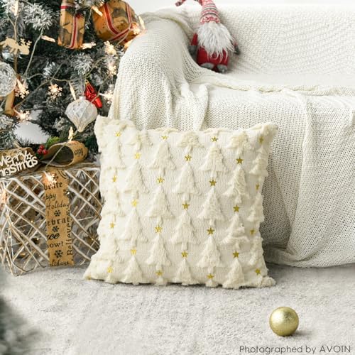 Christmas Tree Green Throw Pillow Cover Set of 2, 18 x 18 Inch Plush Faux Fur Jacquard H276