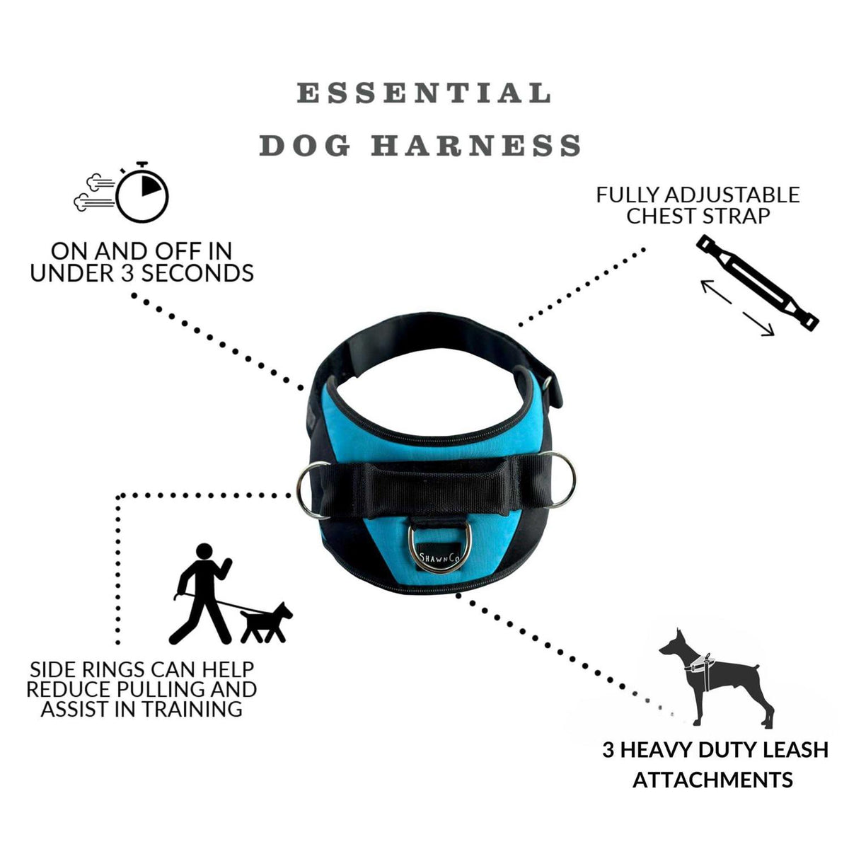 Dog Harness, No-Pull Pet Vest with 3 Leash Clips, Reflective, Adjustable and Padded W71923