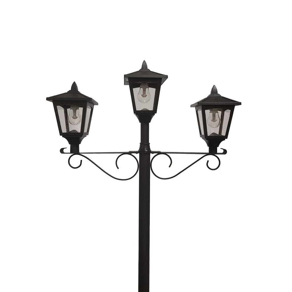 Black Triple Head Solar Lamp and Post Set with Round Planter C783