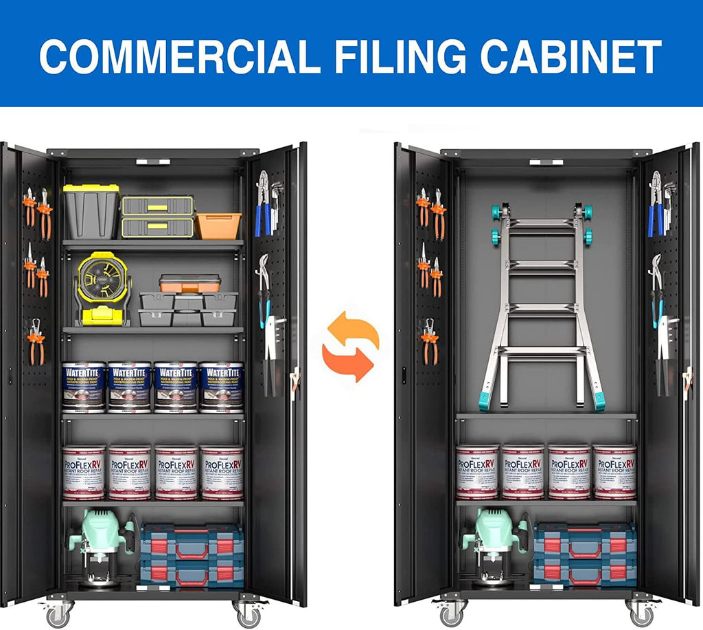 72" Steel Storage Cabinet with 2 Locking Doors and 4 Adjustable Shelves (Black) X6906