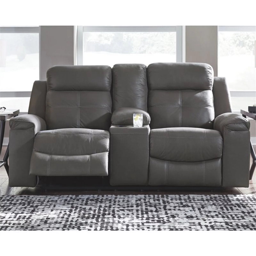 Dark Gray Fabric Reclining Loveseat with Console K9844