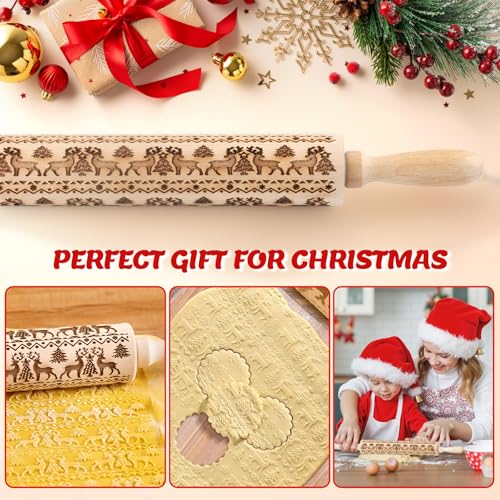 Wooden Embossed Rolling Pin with Snow Pattern S39409