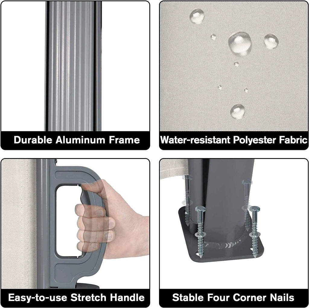 Retractable Side Awning, Waterproof All-Aluminum Screen 118" Lx63" H O18278