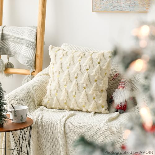 Christmas Tree Green Throw Pillow Cover Set of 2, 18 x 18 Inch Plush Faux Fur Jacquard H276