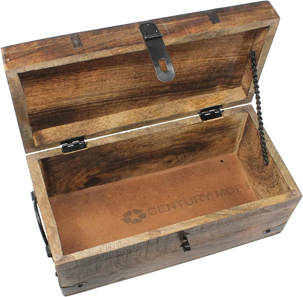 Treasure Chest Wooden Box with Antique Iron Lock and Skeleton Key W5908