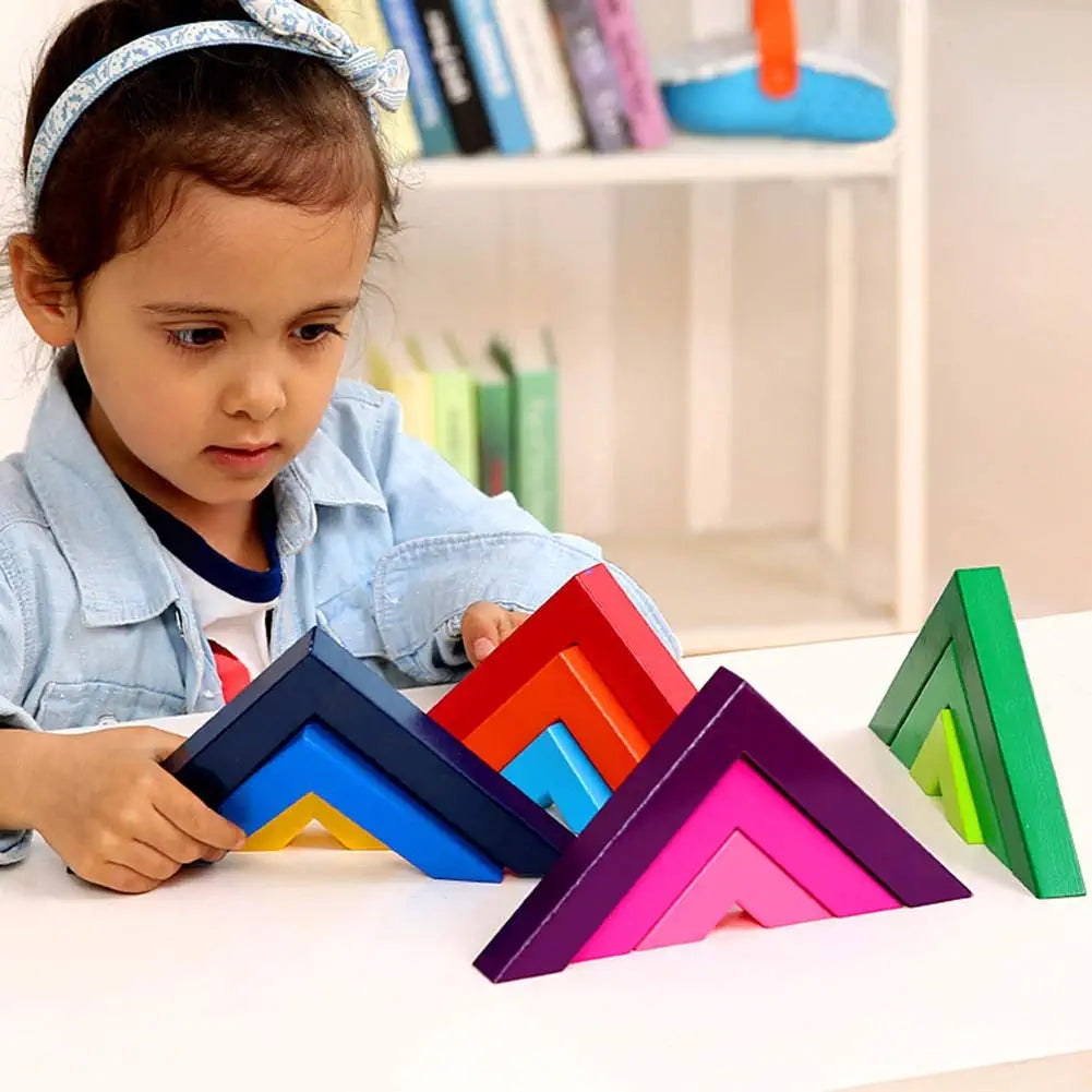 12 Piece Wooden Rainbow Stacking Nesting Building Blocks Toy N61880