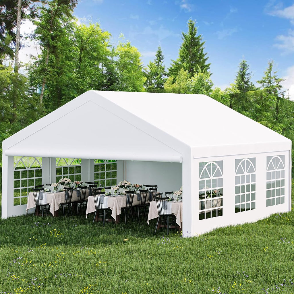 20 x 20 FT White Outdoor Party Tent Canopy with Removable Sidewalls & 3 Storage Bags L9136