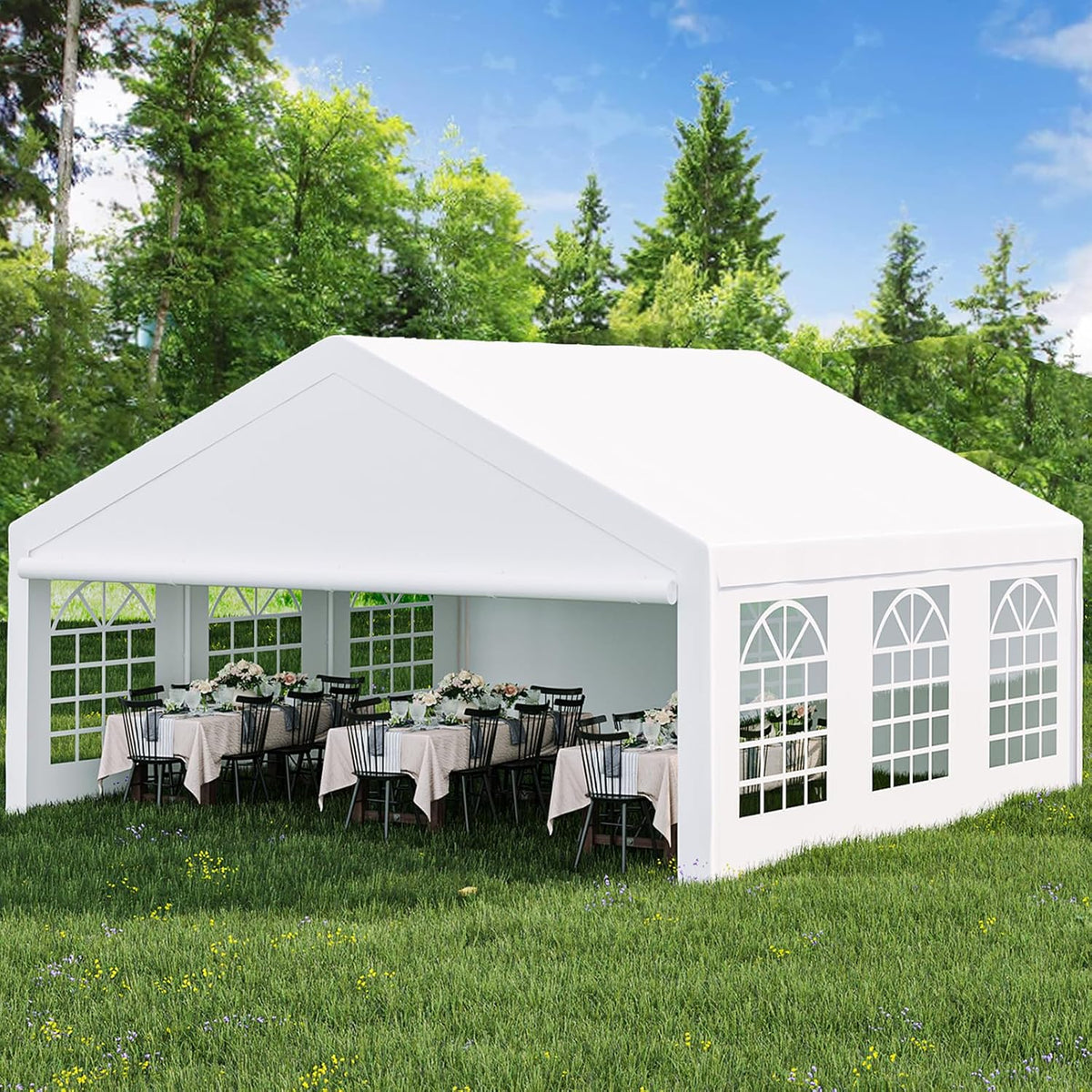 20 x 20 FT White Outdoor Party Tent Canopy with Removable Sidewalls & 3 Storage Bags L9136