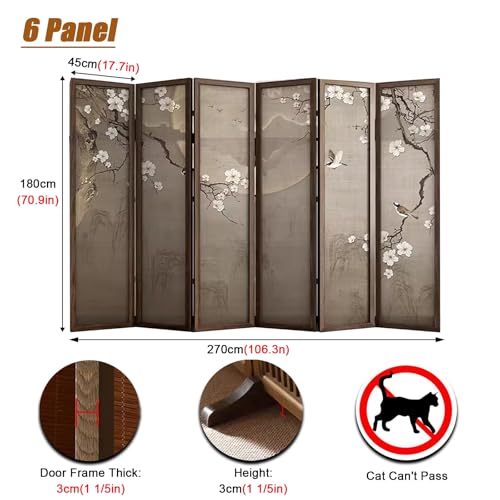 6 Panel Walnut Wood Room Divider Y262074