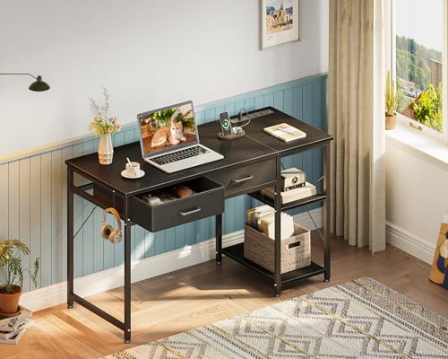40 Inch White Small Computer Desk With Drawers & Power Outlet W5703