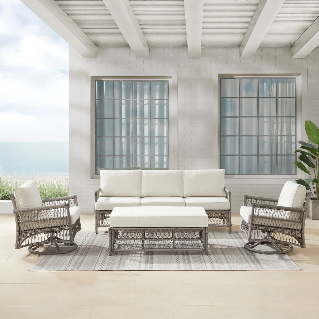 4Pc Outdoor Wicker Swivel Rocker And Sofa Set Creme/Driftwood M4965
