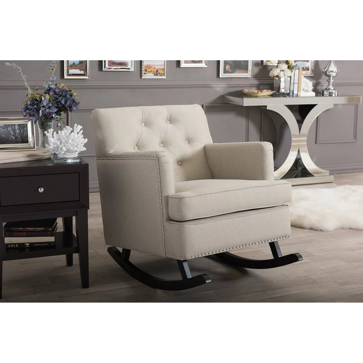 Gray Fabric Upholstered Rocking Chair M915393