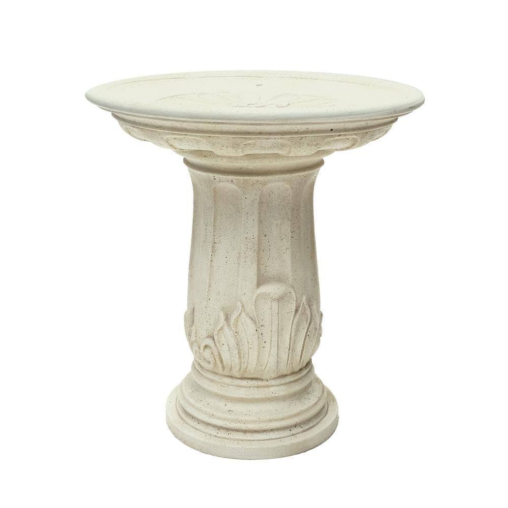 Aged White Cast Stone Round Birdbath J289