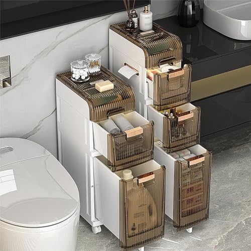 Narrow Bathroom Floor Storage Cabinet with Multi-layer Drawers Universal Wheels, Tall Slim Storage Unit Free Standing Storage Cabinet I926