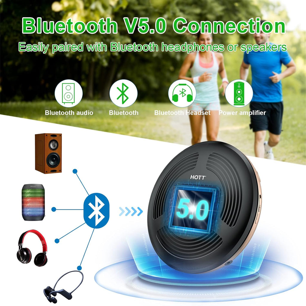 Portable CD Player with Bluetooth FM Transmitter AUX Output Rechargeable 1800mah Touch Button Anti-Skip Shockproof Protection Pack of 2 J499072