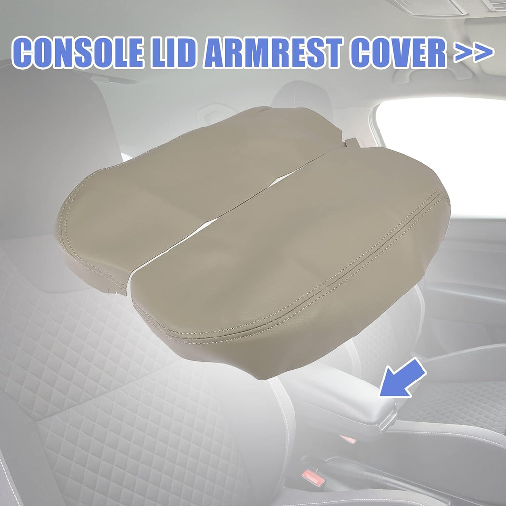 Beige Microfiber Leather Car Center Console Armrest Cover W2193