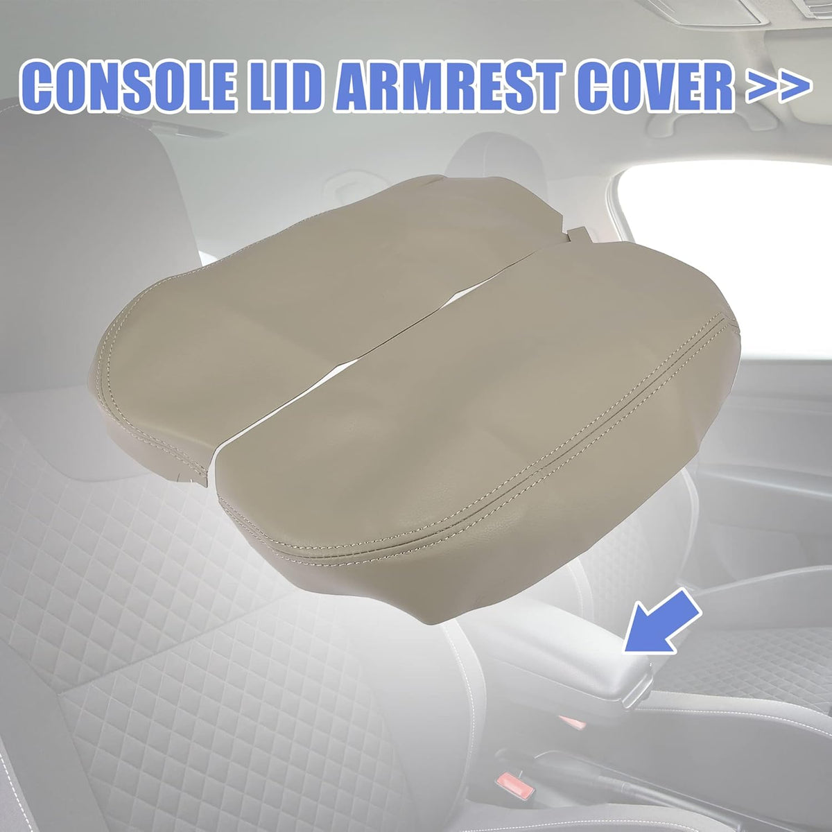 Beige Microfiber Leather Car Center Console Armrest Cover W2193