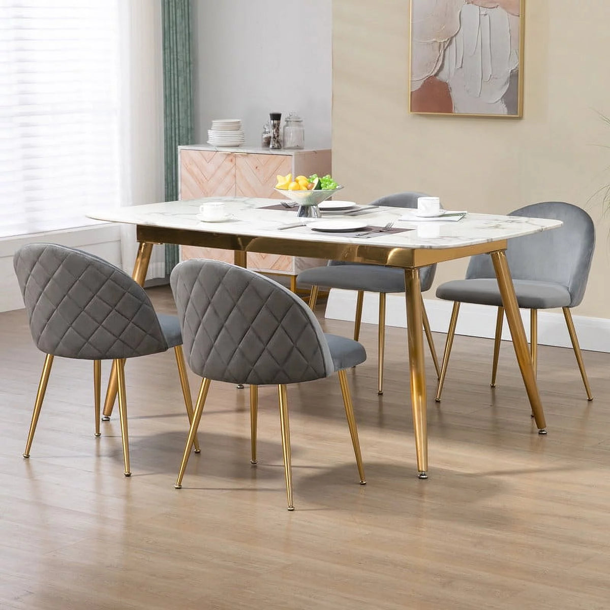 Set of 4 Grey Upholstered Velvet Dining Chairs U148604