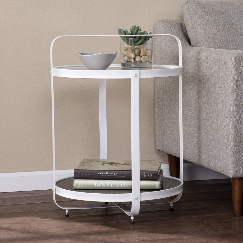 White and Black Glass-Top End Table E7888