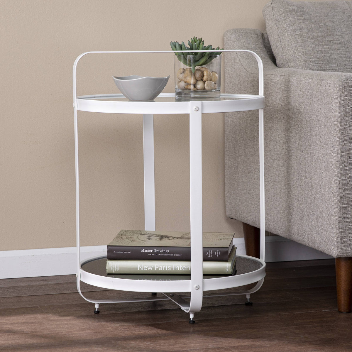 White and Black Glass-Top End Table E7888