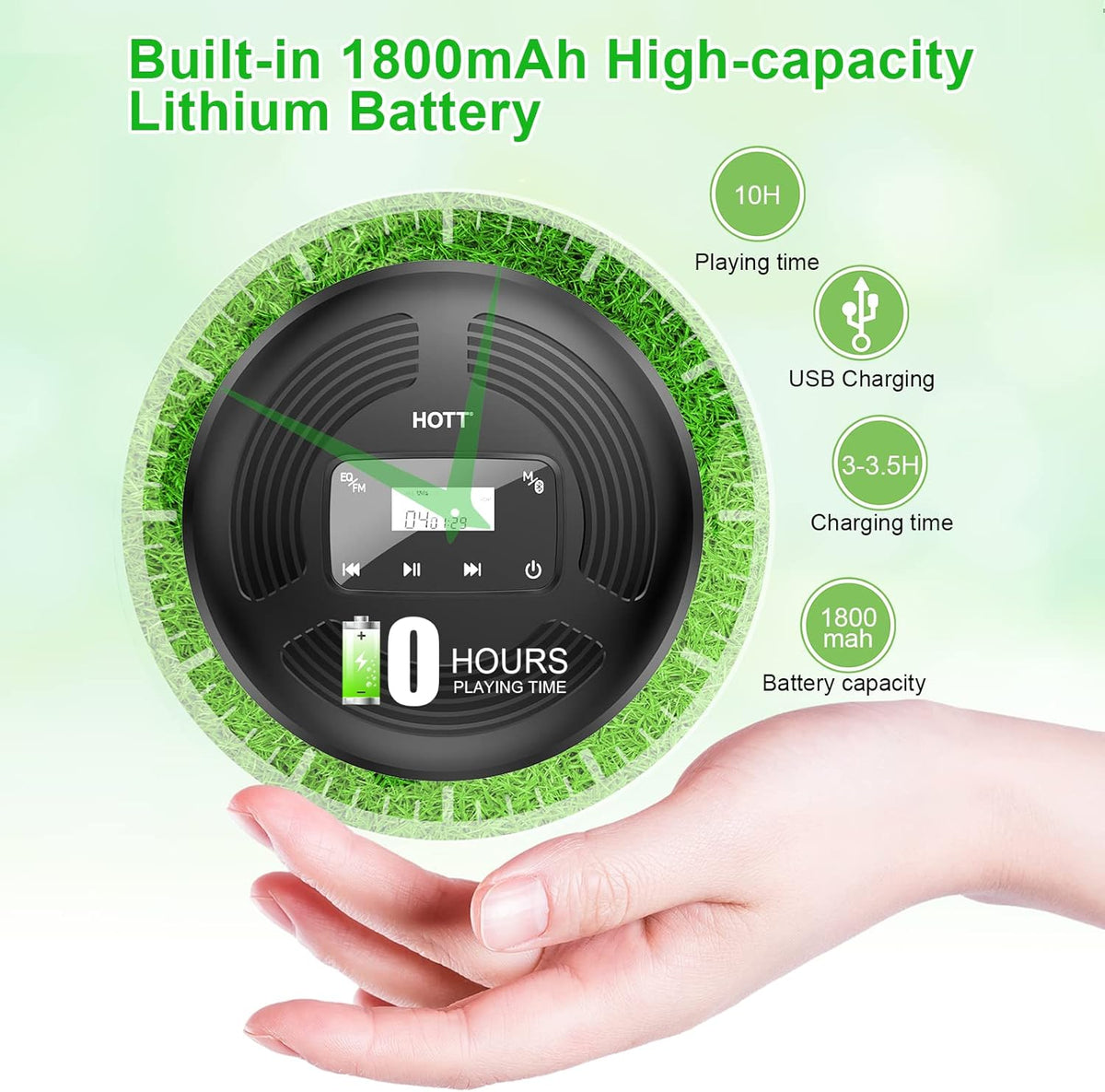 Portable CD Player with Bluetooth FM Transmitter AUX Output Rechargeable 1800mah Touch Button Anti-Skip Shockproof Protection Pack of 2 J499072