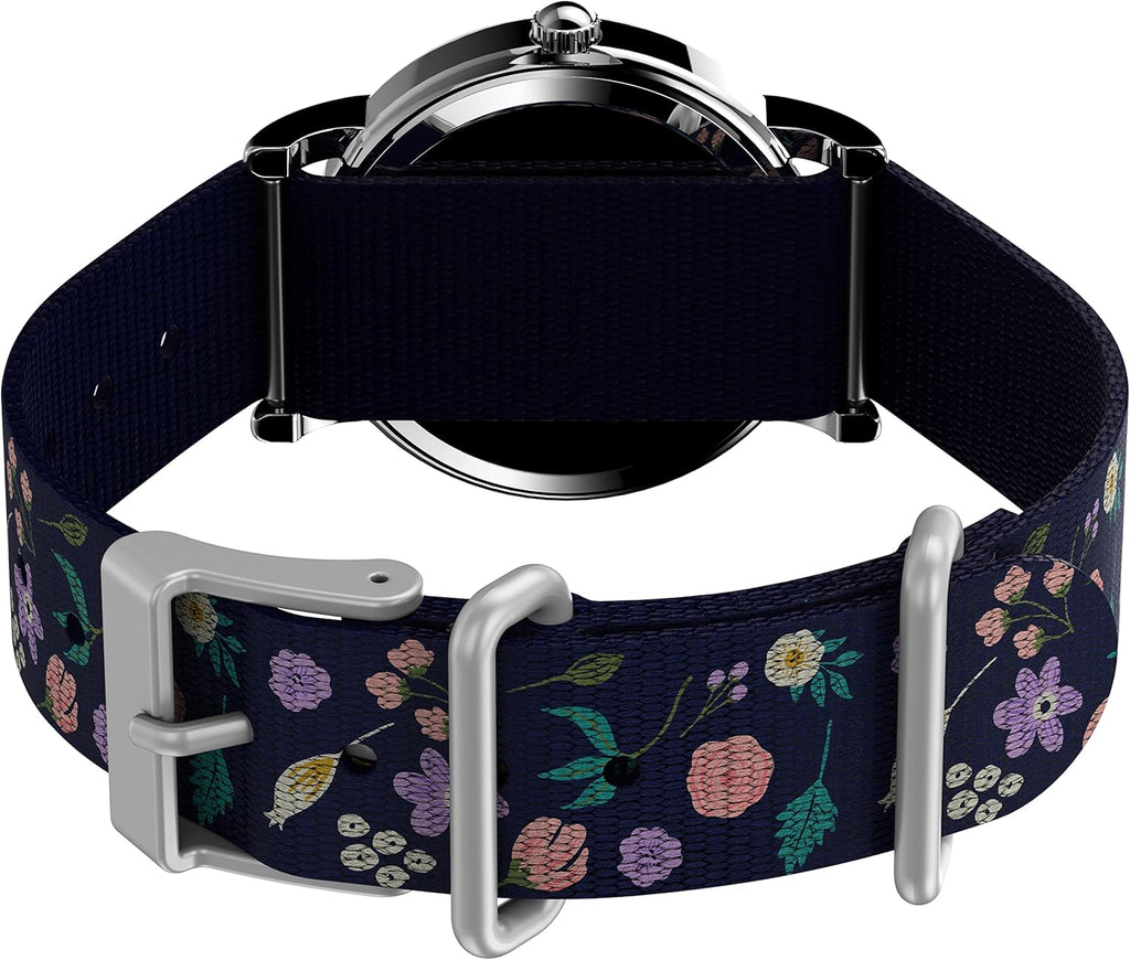 Silver-Tone Blue Fabric Strap Watch V480
