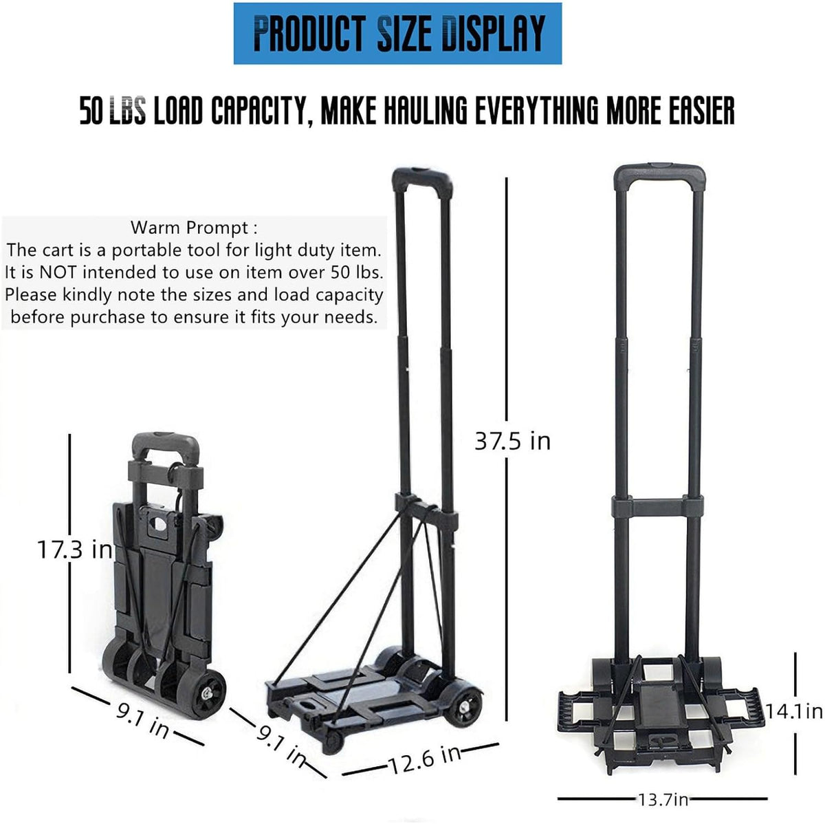 Black Folding Luggage Cart with 2 Wheels Z79973