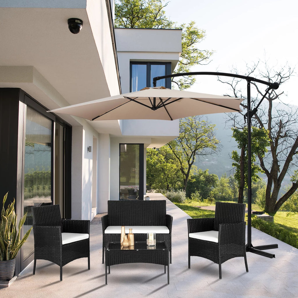 4 Pcs Black Rattan Wicker Patio Conversation Set with Tempered Glass Table S93765