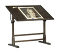 Vintage Wood Drafting Table with Adjustable Top in Distressed Black Q867792
