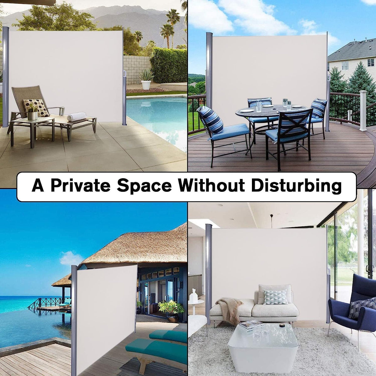 Retractable Side Awning, Waterproof All-Aluminum Screen 118" Lx63" H O18278