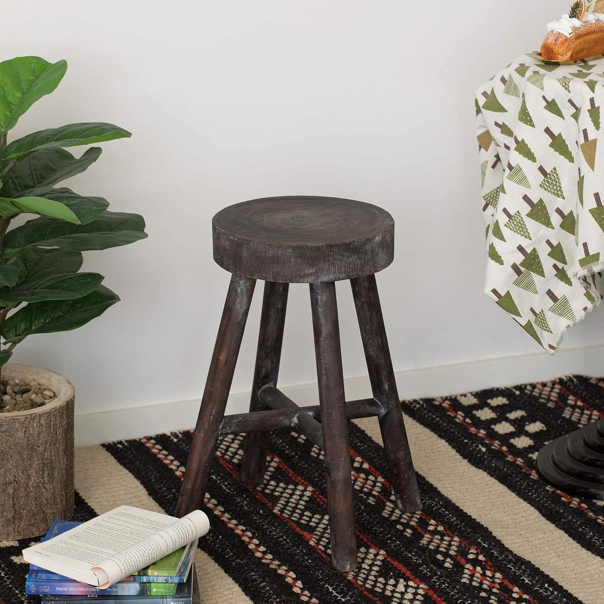 Antique Round Wooden Stools Set of 2 S671