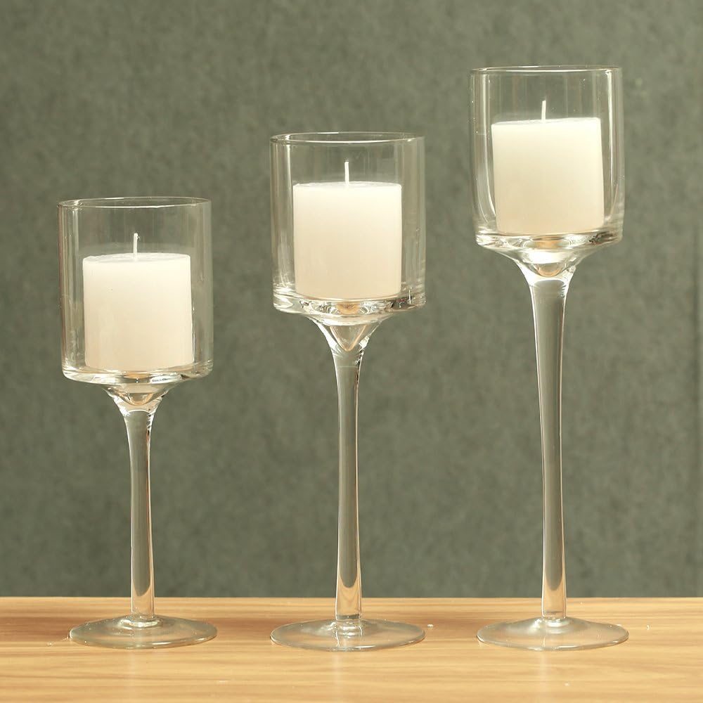 Set of 3 Clear Glass Candle Holders V89259