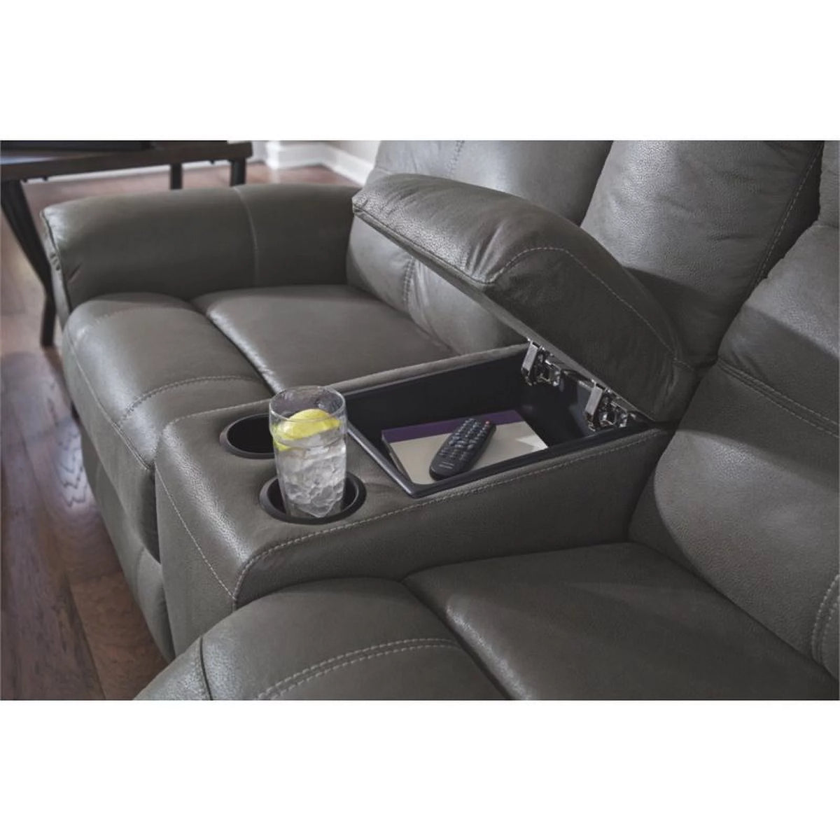 Dark Gray Fabric Reclining Loveseat with Console K9844